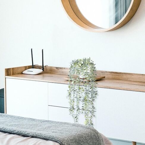 Decorative Hanging Plants for Shelf, Faux Ivy Eucalyptus Vine, Fake Greenery in White Pot (Light Green, 1PCS) in Saudi Arabia