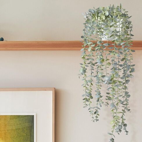 Decorative Hanging Plants for Shelf, Faux Ivy Eucalyptus Vine, Fake Greenery in White Pot (Light Green, 1PCS) in Saudi Arabia