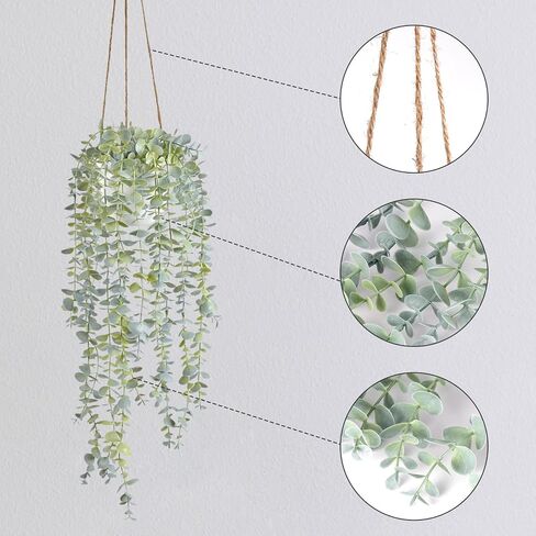 Decorative Hanging Plants for Shelf, Faux Ivy Eucalyptus Vine, Fake Greenery in White Pot (Light Green, 1PCS) in Saudi Arabia