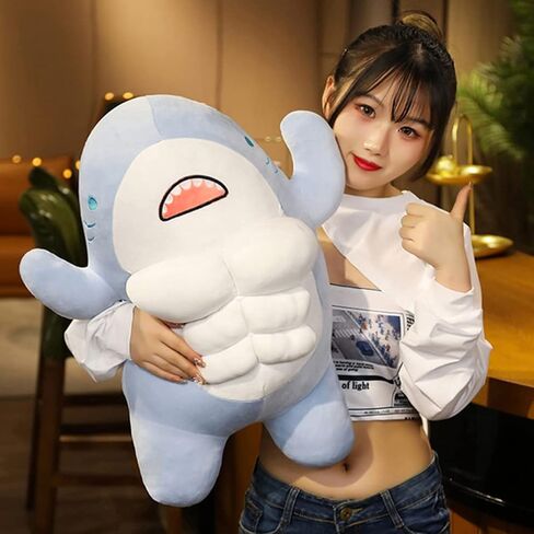 Toddmomy 1PCS Cute 3D Muscle Shark Plush Toy,Soft Stuffed Shark Animal Dolls Kawaii Shark Hugging Pillow for Kids Xmas Birthday,45cm in Saudi Arabia