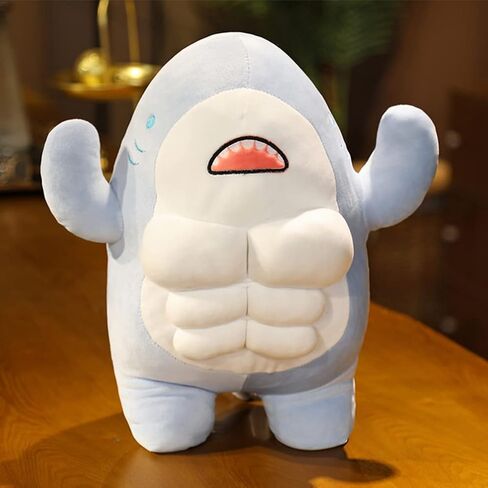 Toddmomy 1PCS Cute 3D Muscle Shark Plush Toy,Soft Stuffed Shark Animal Dolls Kawaii Shark Hugging Pillow for Kids Xmas Birthday,45cm in Saudi Arabia