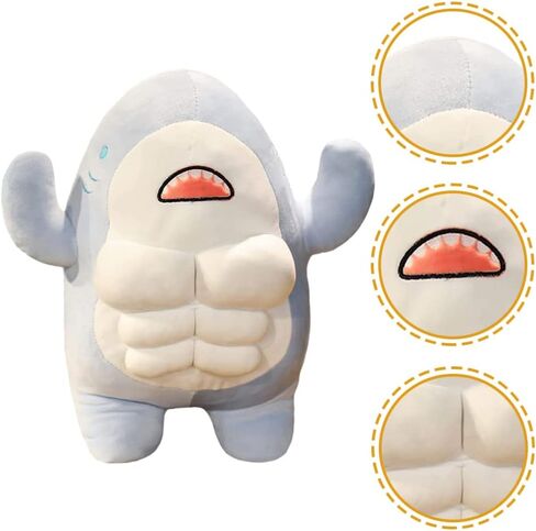 Toddmomy 1PCS Cute 3D Muscle Shark Plush Toy,Soft Stuffed Shark Animal Dolls Kawaii Shark Hugging Pillow for Kids Xmas Birthday,45cm in Saudi Arabia