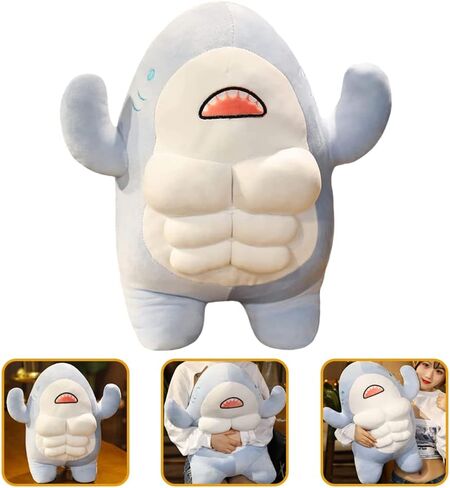 Toddmomy 1PCS Cute 3D Muscle Shark Plush Toy,Soft Stuffed Shark Animal Dolls Kawaii Shark Hugging Pillow for Kids Xmas Birthday,45cm in Saudi Arabia
