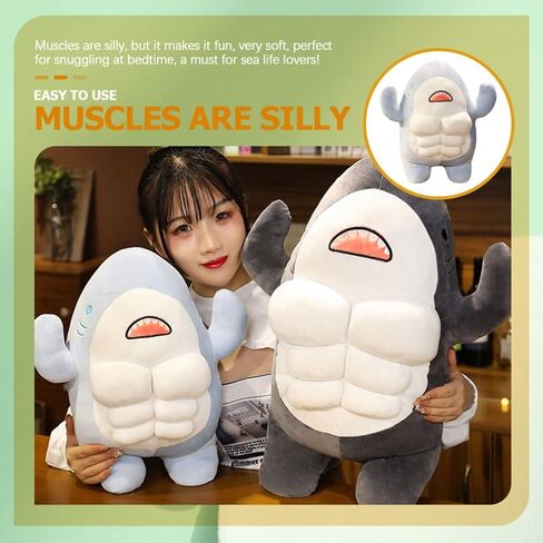 Toddmomy 1PCS Cute 3D Muscle Shark Plush Toy,Soft Stuffed Shark Animal Dolls Kawaii Shark Hugging Pillow for Kids Xmas Birthday,45cm in Saudi Arabia