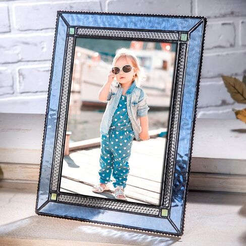 Blue Glass Picture Frame 4x6 Photo Vertical or Horizontal Easel Back Office Desk Table Top Home Decor Gift J Devlin Pic 418 Series (4x6) in Saudi Arabia