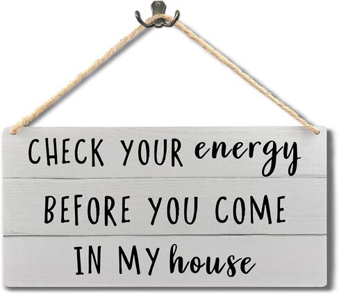 Funny Welcome Wooden Hanging Wall Art,Check Your Energy Wall Art Hanging Sign,House Warming Gift,11.8x5.9 Inch in Kuwait