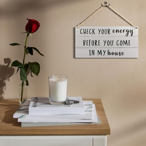 Funny Welcome Wooden Hanging Wall Art,Check Your Energy Wall Art Hanging Sign,House Warming Gift,11.8x5.9 Inch in Kuwait