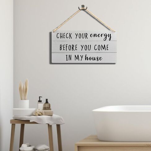 Funny Welcome Wooden Hanging Wall Art,Check Your Energy Wall Art Hanging Sign,House Warming Gift,11.8x5.9 Inch in Kuwait
