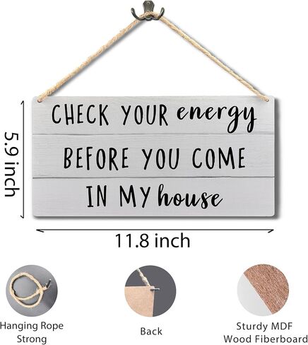Funny Welcome Wooden Hanging Wall Art,Check Your Energy Wall Art Hanging Sign,House Warming Gift,11.8x5.9 Inch in Kuwait