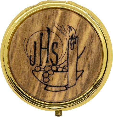 Venerare 2" Pyx for Holy Communion with Olive Wood Medallion in Saudi Arabia