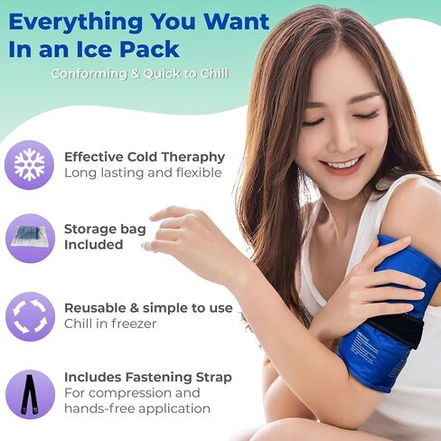 Foot and Ankle Gel Pack - Reusable Gel Ice Pack with Elastic Fastener - Cold Packs for Post-Surgery or Sport Injuries, Flexible Ice Packs - Foot Wrap and Ankle Ice Pack Wrap Compression - 1 Pack Blue in Saudi Arabia