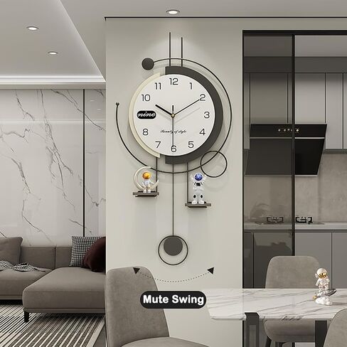 Modern Wall Clock for Living Room Decor Large Decorative Wall Clock Non Ticking Pendulum Wall Clocks for Bedroom Office Kitchen Silent Big Wall Clock with 2 ornaments Wall Decor for Home in Saudi Arabia