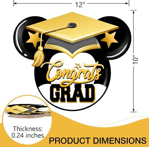 فئة deroro من 2024 Congrats Grad Cartoon Mouse علامة الباب الأمامي، قبعة التخرج الذهبية، شماعة الباب الخشبية في الهواء الطلق ديكور الشرفة الخارجية، إكليل خشبي داخلي للتعليق على الحائط لطلاب الكلية in Kuwait