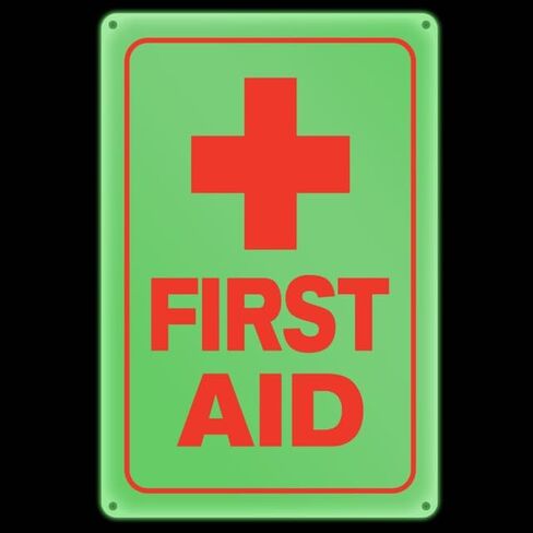 Glow In The Dark First Aid Sign 8 x 12 Inches - Sturdy Acrylic Glow Signs - For 50 Feet Visibility in Saudi Arabia