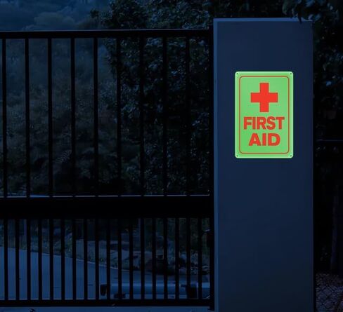 Glow In The Dark First Aid Sign 8 x 12 Inches - Sturdy Acrylic Glow Signs - For 50 Feet Visibility in Saudi Arabia