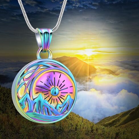 Urn Necklace for Ashes Celtic Knot Cremation Jewelry for Ashes Mountain Necklace for Women Valley Sunset Keepsake Memorial Pendant Moon Mountain Range Necklaces in Saudi Arabia