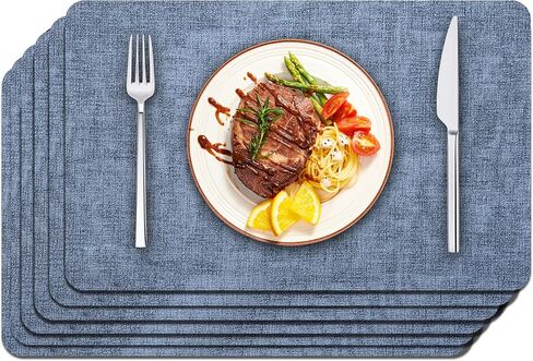 Maxpearl Faux Leather Placemats Set of 6 - Waterproof - Wipe Clean - Heat Resistant - Anti Slip Dining Table Place Mats, Suitable for Indoor & Outdoor Use, 17’’×12’’, Beige in Kuwait