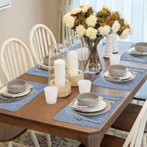 Maxpearl Faux Leather Placemats Set of 6 - Waterproof - Wipe Clean - Heat Resistant - Anti Slip Dining Table Place Mats, Suitable for Indoor & Outdoor Use, 17’’×12’’, Beige in Kuwait