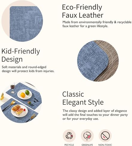 Maxpearl Faux Leather Placemats Set of 6 - Waterproof - Wipe Clean - Heat Resistant - Anti Slip Dining Table Place Mats, Suitable for Indoor & Outdoor Use, 17’’×12’’, Beige in Kuwait