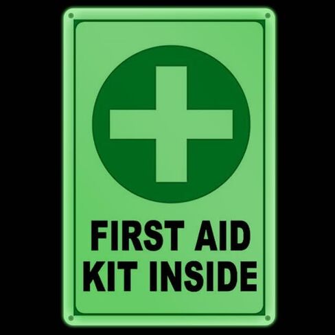 Glow In The Dark First Aid Sign 8 x 12 Inches - Sturdy Acrylic Glow Signs - For 50 Feet Visibility in Saudi Arabia
