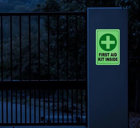 Glow In The Dark First Aid Sign 8 x 12 Inches - Sturdy Acrylic Glow Signs - For 50 Feet Visibility in Saudi Arabia