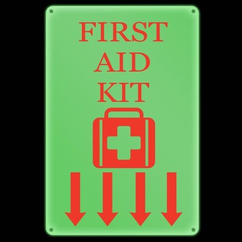 Glow In The Dark First Aid Sign 8 x 12 Inches - Sturdy Acrylic Glow Signs - For 50 Feet Visibility in Saudi Arabia