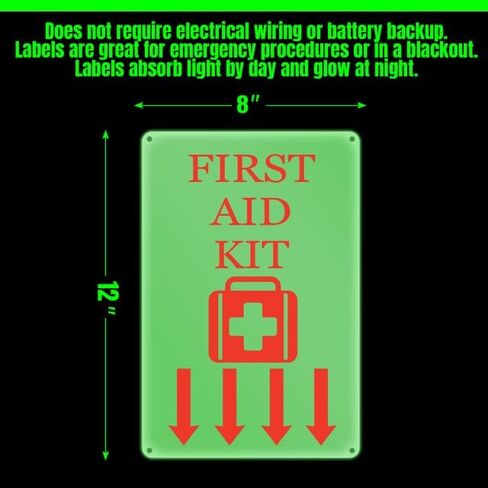 Glow In The Dark First Aid Sign 8 x 12 Inches - Sturdy Acrylic Glow Signs - For 50 Feet Visibility in Saudi Arabia