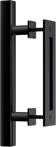 12" Barn Door Handles,Barn Door Handles Black,Sliding barn Door Pull Handle,Matte Black Powder Coated,Double Sided Hardware Set-Heavy Duty-Round-Square-Easy to Install (Square 1 Pack) in Saudi Arabia