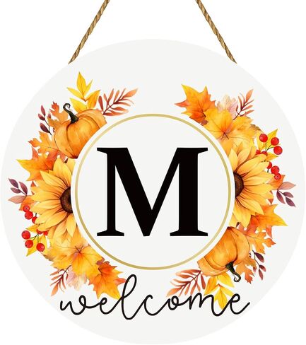 Fall Door Wreath Monogram Letter S Floral Fall Door Decor Fall Welcome Sign Family Last Name Initial Door Sign Wooden Sunflower Maple Leaf Pumpkin Wall Decor for Harvest Farmhouse Indoor Home Decor in Kuwait