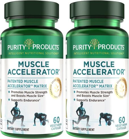 Purity Products Muscle Accelerator 650 mg Patented & Clinically Tested Muscle Accelerator Blend of Ayurvedic Herbal Extracts Promotes Strength, Endurance + Muscle Growth - 60 Veg Caps in Saudi Arabia