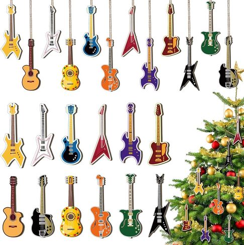 Civaner 36 Pcs Christmas Guitar Ornaments Wooden Guitar Xmas Musical Ornaments Mini Instrument Christmas Ornaments for Holiday Christmas Tree Decoration in Saudi Arabia