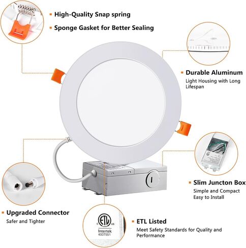 Recessed Lighting 6 Inch, Canless LED Recessed Light Fixtures with Junction Box, 12W (100W Eqv), 950LM, 5000K Daylight, Dimmable LED Downlight and Ceiling Lights LED, ETL Listed, 12-Pack in Saudi Arabia