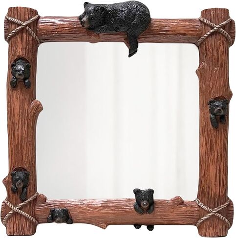 BestGiftEver الدب الأشبال على فرع شجرة مرايا الحائط الزخرفية - مرآة حمام المقصورة تصميم ريفي خمر - ديكور الحائط على الطراز الريفي مع موضوع مستوحى من الدب - مرآة مؤطرة لودج البرية in Kuwait
