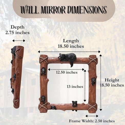 BestGiftEver الدب الأشبال على فرع شجرة مرايا الحائط الزخرفية - مرآة حمام المقصورة تصميم ريفي خمر - ديكور الحائط على الطراز الريفي مع موضوع مستوحى من الدب - مرآة مؤطرة لودج البرية in Kuwait