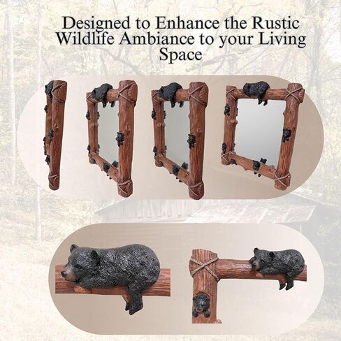 BestGiftEver الدب الأشبال على فرع شجرة مرايا الحائط الزخرفية - مرآة حمام المقصورة تصميم ريفي خمر - ديكور الحائط على الطراز الريفي مع موضوع مستوحى من الدب - مرآة مؤطرة لودج البرية in Kuwait