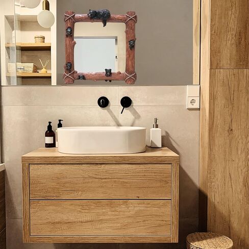 BestGiftEver الدب الأشبال على فرع شجرة مرايا الحائط الزخرفية - مرآة حمام المقصورة تصميم ريفي خمر - ديكور الحائط على الطراز الريفي مع موضوع مستوحى من الدب - مرآة مؤطرة لودج البرية in Kuwait