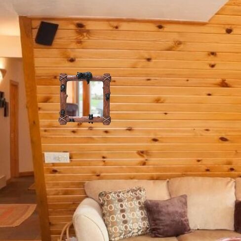 BestGiftEver الدب الأشبال على فرع شجرة مرايا الحائط الزخرفية - مرآة حمام المقصورة تصميم ريفي خمر - ديكور الحائط على الطراز الريفي مع موضوع مستوحى من الدب - مرآة مؤطرة لودج البرية in Kuwait