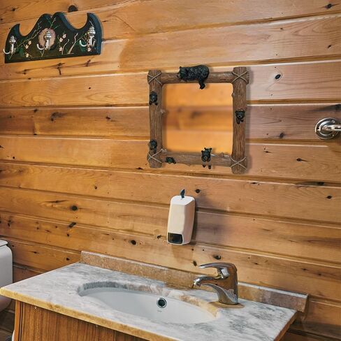 BestGiftEver الدب الأشبال على فرع شجرة مرايا الحائط الزخرفية - مرآة حمام المقصورة تصميم ريفي خمر - ديكور الحائط على الطراز الريفي مع موضوع مستوحى من الدب - مرآة مؤطرة لودج البرية in Kuwait