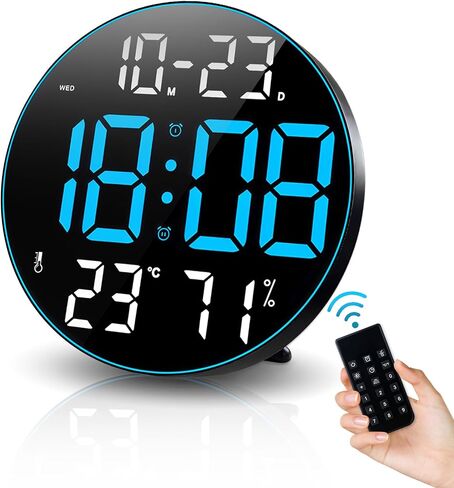 Digital Wall Clock Large Display,12" Digital Clock with Remote Control,Calendar, Adjustable Dimming, Temperature, 12/24 H, Wall Clock for Living Room Office Garage Gym Classroom in Saudi Arabia