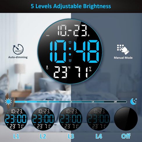Digital Wall Clock Large Display,12" Digital Clock with Remote Control,Calendar, Adjustable Dimming, Temperature, 12/24 H, Wall Clock for Living Room Office Garage Gym Classroom in Saudi Arabia