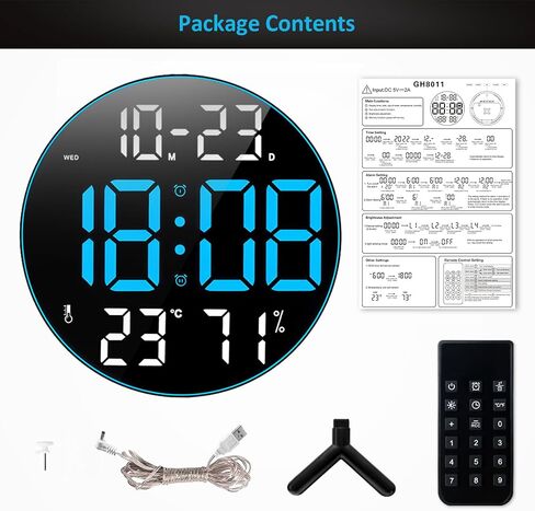 Digital Wall Clock Large Display,12" Digital Clock with Remote Control,Calendar, Adjustable Dimming, Temperature, 12/24 H, Wall Clock for Living Room Office Garage Gym Classroom in Saudi Arabia