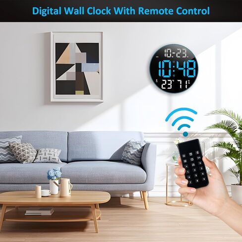 Digital Wall Clock Large Display,12" Digital Clock with Remote Control,Calendar, Adjustable Dimming, Temperature, 12/24 H, Wall Clock for Living Room Office Garage Gym Classroom in Saudi Arabia