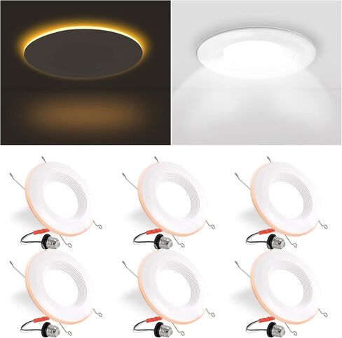 6 Pack 6 Inch LED Recessed Lighting with Night Light, Dimmable Can Lights with Baffle Trim, 9W=85W, Warm White 3000K, 700LM Retrofit Downlight, CRI 90, Damp Rated, IC Rated, ETL & FCC in Saudi Arabia