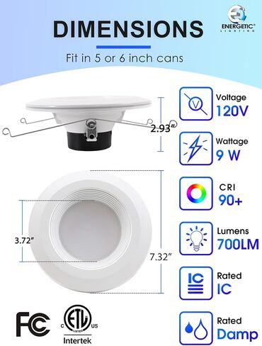 6 Pack 6 Inch LED Recessed Lighting with Night Light, Dimmable Can Lights with Baffle Trim, 9W=85W, Warm White 3000K, 700LM Retrofit Downlight, CRI 90, Damp Rated, IC Rated, ETL & FCC in Saudi Arabia