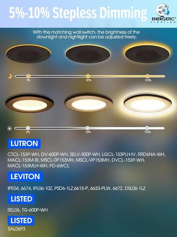 6 Pack 6 Inch LED Recessed Lighting with Night Light, Dimmable Can Lights with Baffle Trim, 9W=85W, Warm White 3000K, 700LM Retrofit Downlight, CRI 90, Damp Rated, IC Rated, ETL & FCC in Saudi Arabia