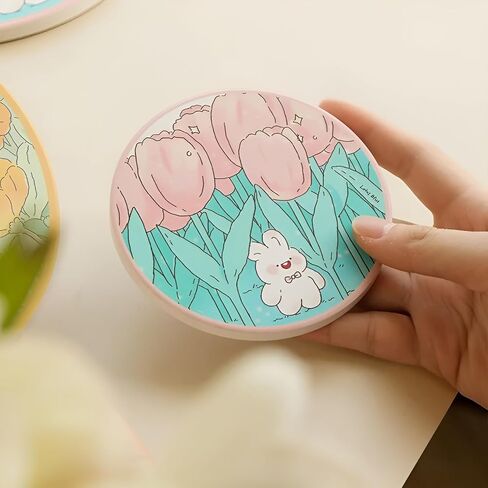 قواعد أكواب للمشروبات الفنية اللطيفة من Kawaii، مجموعة قواعد أكواب من الفلين السيراميكي مكونة من 4 قطع لحماية الطاولة، ديكور منزلي لطيف، مناسبة لجميع أنواع الأكواب والمشروبات in Saudi Arabia