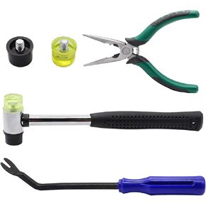 5PCS Upholstery Tools Kit - Dual Head Soft Rubber Mallet Hammer with 2PCS Replacement Head, Nail Tack Remover Tool & Removal Pliers for Furniture Floor Jewelry Craft Project etc
