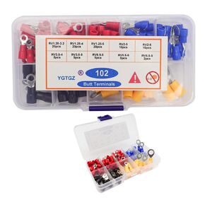 Disconnect Electrical O Ring Crimp Terminals Connectors Assortment Kit, Mixed Quick Wire Connectors, Insulated Electrical Wire O Ring Connectors,(Blue,Yellow,red,Black,Total 102 Pcs)