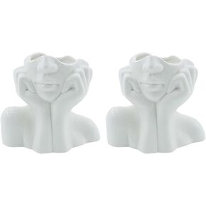 2 قطعة مزهرية للوجه للزهور، مزهريات للجسم الأنثوي، مزهرية رأس سيراميك بيضاء للديكور، ديكورات الطاولة لغرفة المعيشة in Kuwait