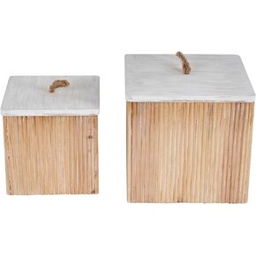 Deco 79 Wooden Decorative Box Book Shaped Boxes with White Washed Wood Lids, Set of 2 Decorative Keepsake Boxes 7", 6" H, Brown